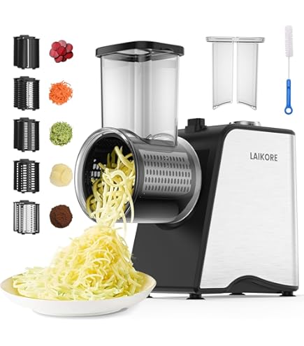 5-in-1 Electric Cheese Grater & Shredder - 250W Motor With 5 Blades For Cheese, Vegetables, Fruits | One-Touch Operation