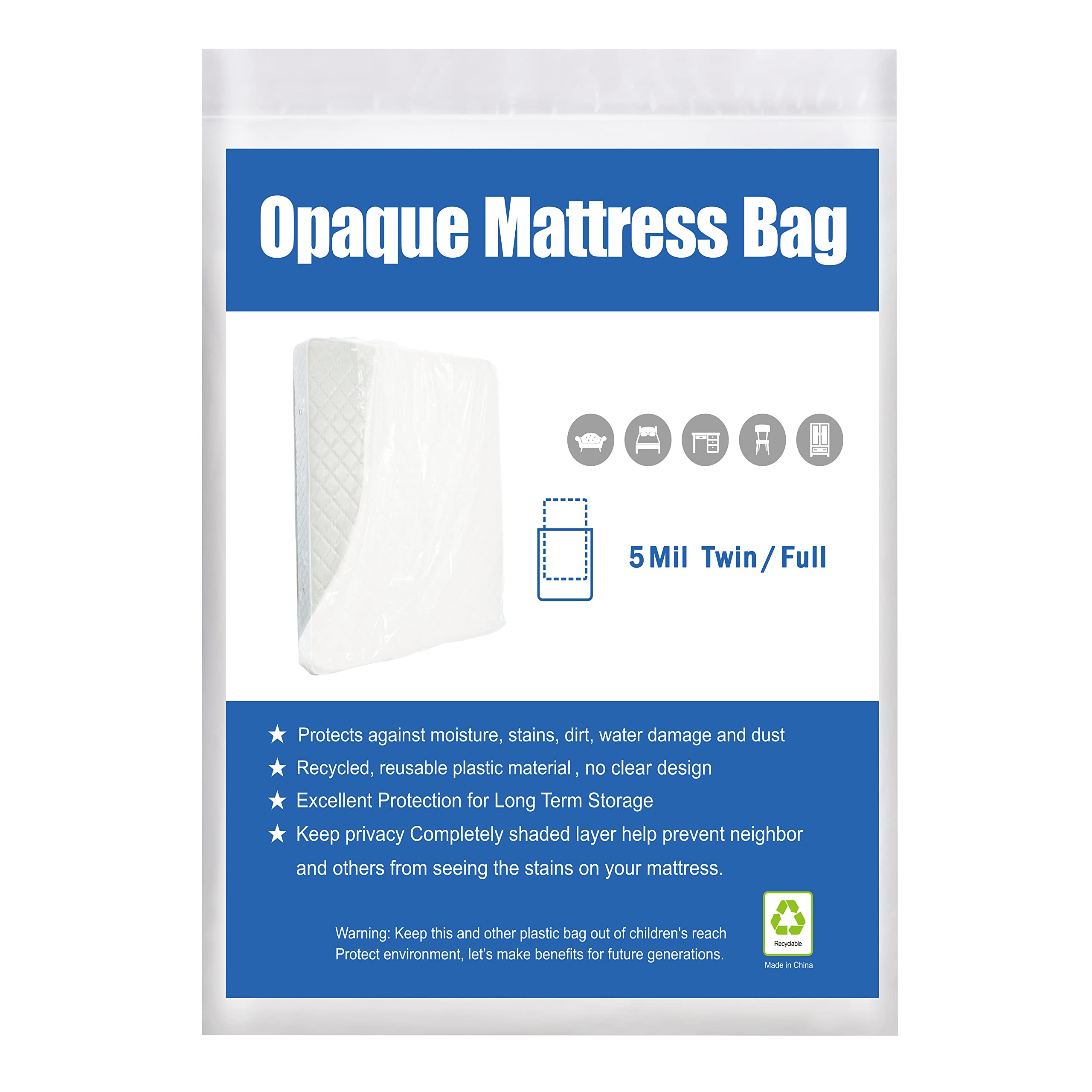 Photo 1 of [2-Pack 5-Mil] HOMEIDEAS Mattress Bag (Twin/Full) for Moving and Storage Opaque Mattress Disposal Bag - Heavy Duty & Tear Resistant
