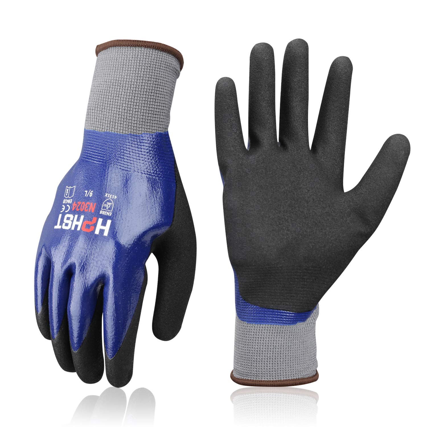 HPHST Waterproof Work Gloves 3 Pairs Nitrile Coating Gloves Waterproof and Oilproof Gardening Gloves Building Gloves for Men and Women Size 11 / XXL