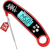 Meat Thermometer Digital, 1-2 Sec Instant Read, Food, Cooking, Grilling | Bright Backlit Display, Waterproof for Air Fryer, Smoker, Candy, Kitchen Gadgets, BBQ Essentials, Gift for Men Husband, Red