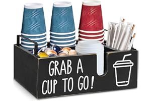 CHEEORRY Disposable Coffee Cup Dispenser Lid Holder for Counter, Coffee Station Organizer for Cup Lid Sleeve Pods Condiment, Paper Cup Dispenser Coffee Bar Accessories Storage (Black 2)