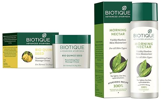 Biotique Bio Quince Seed Nourishing Face Massage Cream For Normal To Dry Skin, 50G and Biotique Morning Nectar Flawless Skin Lotion for All Skin Types, 190ml