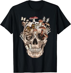 Mushroom Clothing Mushroom Collector Skull Collecting Gift T-Shirt