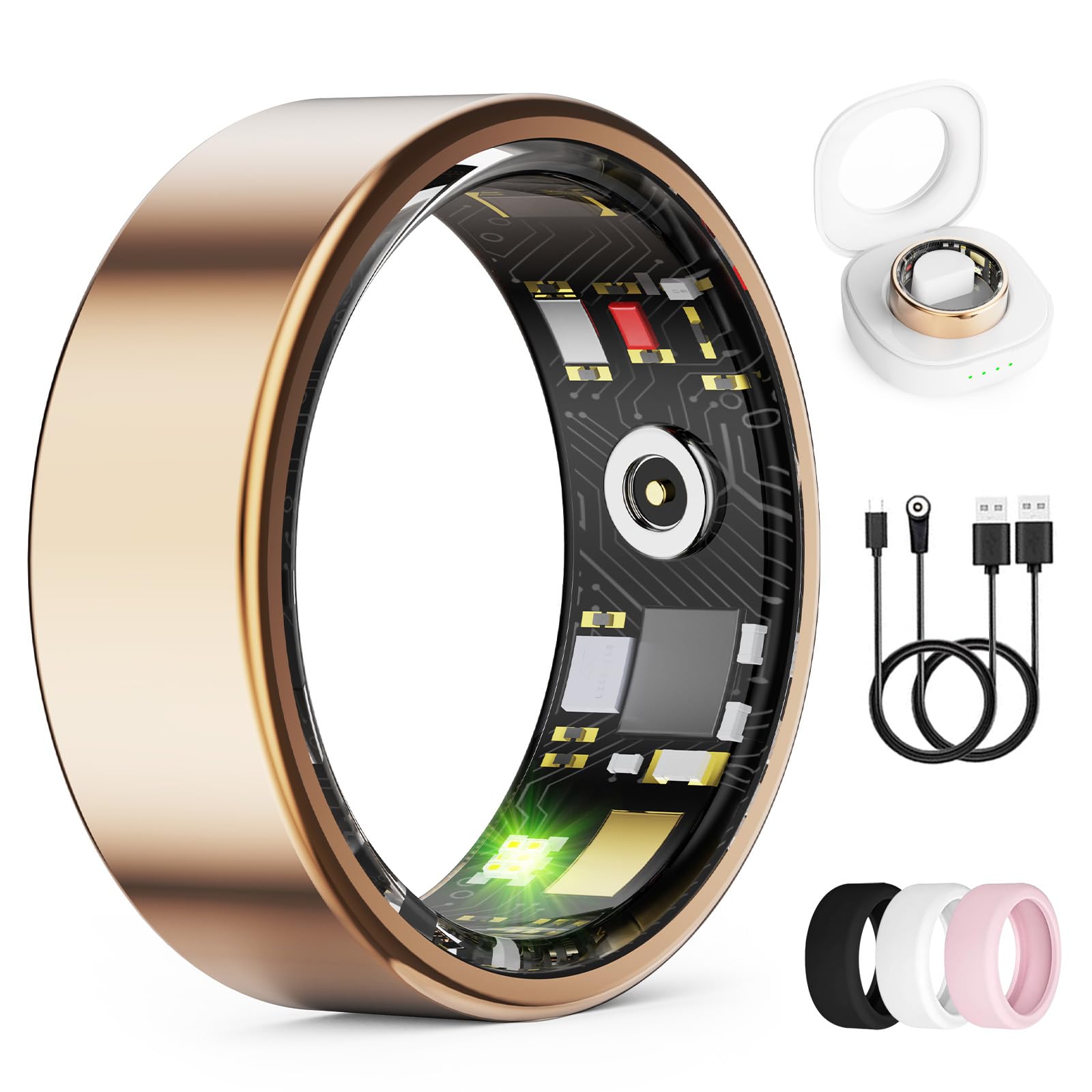Photo 1 of Smart Ring for Women & Men, Health Monitoring Ring with Heart Rate, Blood Oxygen,Blood Pressure, IP68 Waterproof Fitness Ring, Sleep Monitoring for iPhone and Android, No APP Fee (Rose Gold, 7#)