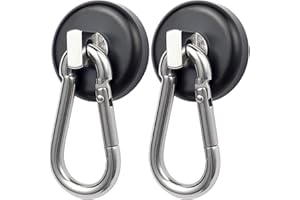 WELLZEER Magnetic Hooks 100lbs Black Magnet Hooks with Swiveling Carabiner for Hanging Refrigerator Strong Large Neodymium Magnet (100LBS-2PACK-BLACK)