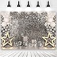 Glitter Sliver Disco Party Backdrop Women Birthday Reception Photography Background Cake Table Decor Backdrop Adult Children Portrait Background Photoshoot Props (7x5ft)