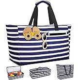 ISEYOU Beach Bag with Cooler, 49L Large Waterproof Sandproof Tote with Zipper, Foldable Travel Bag for Beach, Pool, Picnic