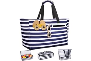 ISEYOU Beach Bag with Cooler, 49L Large Family Beach Tote with Zipper, Waterproof Sandproof Beach Bags for Women and Men, Foldable Lightweight Travel Bag for Pool, Picnic, Gym