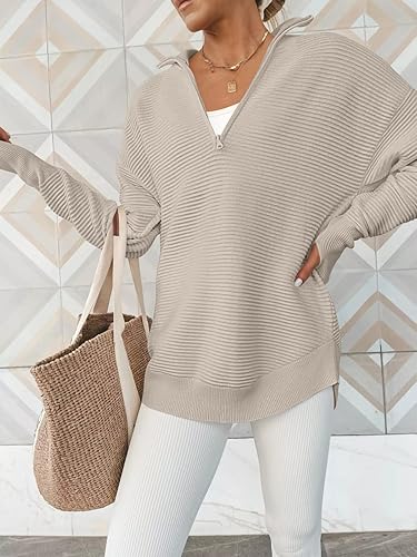 ANRABESS Womens Long Sleeve Quarter Zip Pullover Sweater Casual