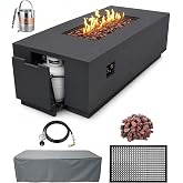 AMS 66" Rectangular Propane Gas Fire Pit Table for Outdoor Patio, Dark Gray | (Sedona) GFRC Concrete, Smooth Texture, 65000 BTU, Hidden Tank Drawer w/ Storage, Ice Bucket, Battery Powered Ignition, Cover