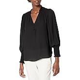 Zac & Rachel Womens Elegant Top with 3 Button Closure and Smocked Shoulders and Cuffs