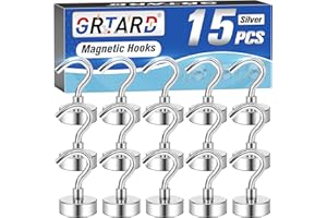 Grtard 15 Pack Magnetic Hooks Heavy Duty, 25LBS Strong Neodymium Magnet Hooks for Hanging, Strong Magnetic Hooks for Cruise, Magnet with Hooks for Fridge, Home, Kitchen, Industry, Workplace, Office