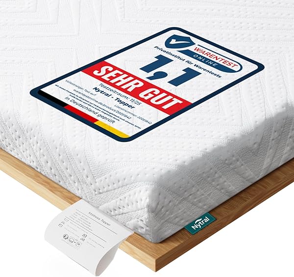 Nytral Matratzen Topper 180x200cm H3 & H4, 7,5cm Höhe Schlafsofa Bett Gelschaum, Öko-TEX Zertifiziert, Atmungsaktiv & Waschbar, Matratzentopper für Boxspringbett, Wohnwagen & Schlafsofa