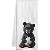 WOTYPU Toilet Black Bear Gift Hand Towels for Bathroom, Kids Bathroom Decor, Bear Lover Gifts Decorative Hand Towels for Kids Guest Bath Room Washroom Power Room Vanity Half Bath, 16x24 Inch