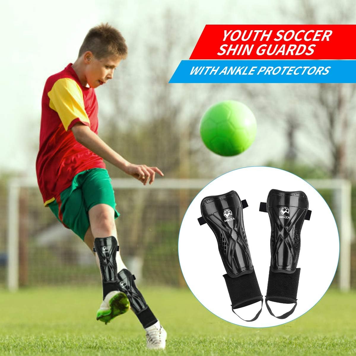 Outfun Youth Soccer Shin Guards, Kids Soccer Shin Pads, Child Calf Protective Gear, Soccer Equipment with Ankle Sleeves for 3-14 Years Old Boys Girls Toddler Kids Teenagers : Sports & Outdoors