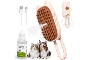 FRESHSOLO Cat Steam Brush for Dog & Cat, Spritz Defur Comb 3 in 1 Pet Rechargeable Steam Brush Tool for Long and Short Haired Cats and Dogs, Anti-Static, Shedding, Detangling, Massage & Combing (White)