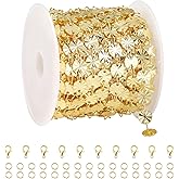 UMAOKANG 4 Meters Light Gold Sequin Chain for Jewelry Making 18K Gold Plated Brass Jewelry Making Chains Bulk