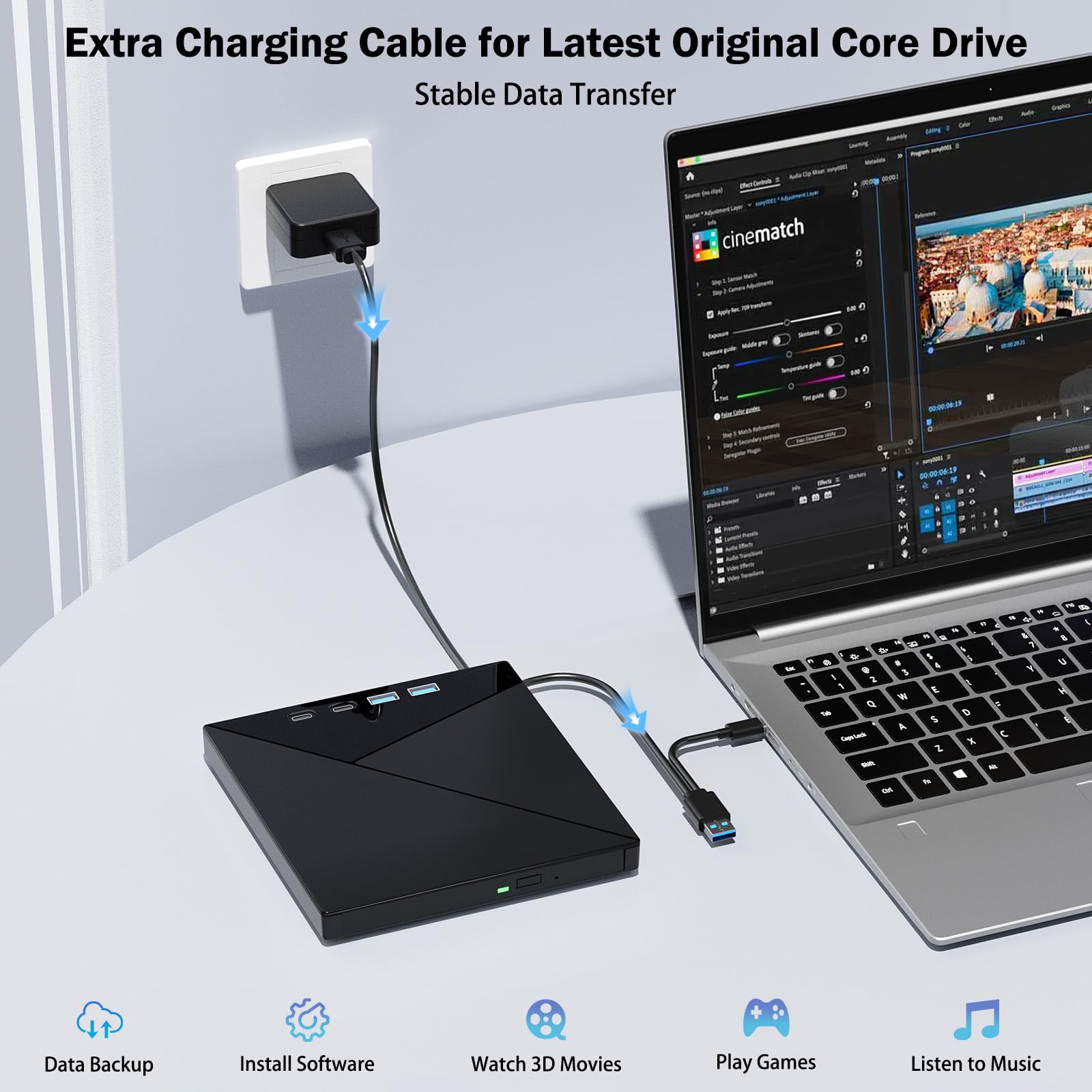7 in 1 External Blu Ray Drive, 4k Blu Ray Burner with USB 3.0 Type-C Portable Blu Ray Drive, CD DVD Burner 3D BD Player with SD/TF Ports, 4k Optical Drive Compatible with Windows MacOS Laptop Desktop
