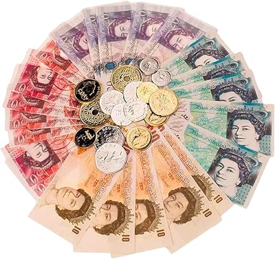 Navoys Sterling Pound Play Money Set with UK Coins and Notes for Learning