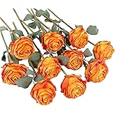 Uznaeoi 10PCS Orange Roses Artificial Flowers Vintage Silk Fake Flower Bouquet Faux Roses with Long Stems for Wedding Bouquet Table Centerpiece Home Party Decor(Orange)
