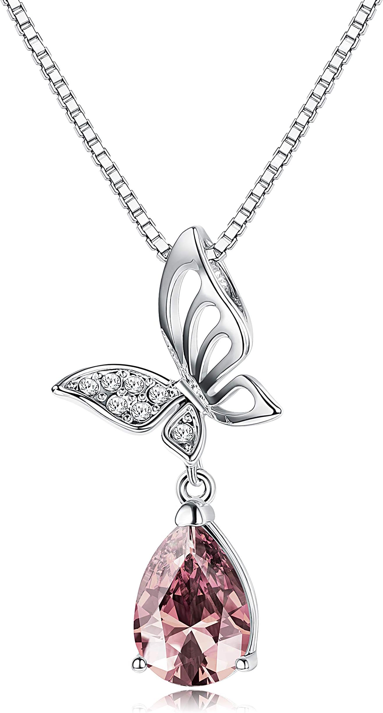 Butterfly Pendant Necklace for Women Cute Animal Necklace Teardrop Pink Crystal from Austria