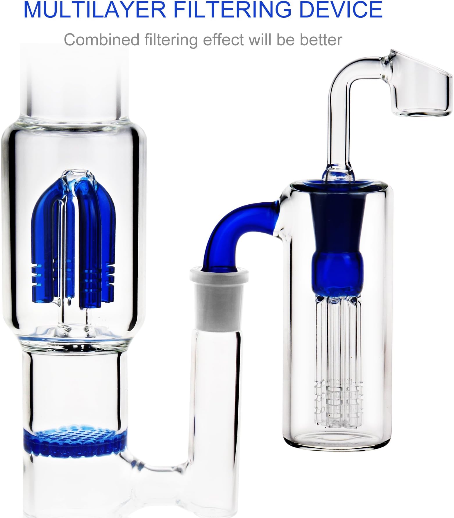 REAMIC Box Newest Glass Bong Recycler 14.5mm Jonit Blue + Silicon mat/Silicon Wax/Tools Spoon