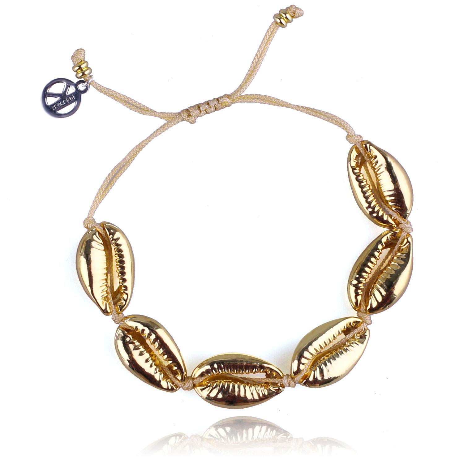 KELITCH Womens Gold Shell Cowry Beads Bracelets Bangle Tropical Beach Bracelets Adjustable Friendship BraceletsGold
