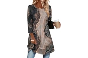 Zeagoo Women Tunic Tops 3/4 Sleeve Dressy Casual Plus Size Blouses to Wear with Leggings Swing Flare Loose Shirts S-3XL