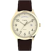 Timex Men's Modern Easy Reader 40mm Watch - Brown Strap Cream Dial Gold-Tone Case