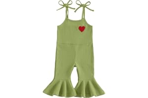 Ayalinggo Baby Girl Halloween Outfit Boo Ribbed Toddler Romper Overalls Jumpsuit Spaghetti Strap Ghost Bell Bottoms Outfits