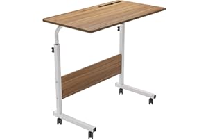soges Rolling Laptop Desk Cart Height Adjustable, 31.5 inches Mobile Sofa Side Table with Tablet Slot, Portable Standing Laptop Table Desk, Small C Table for Sofa Couch Bed, Oak