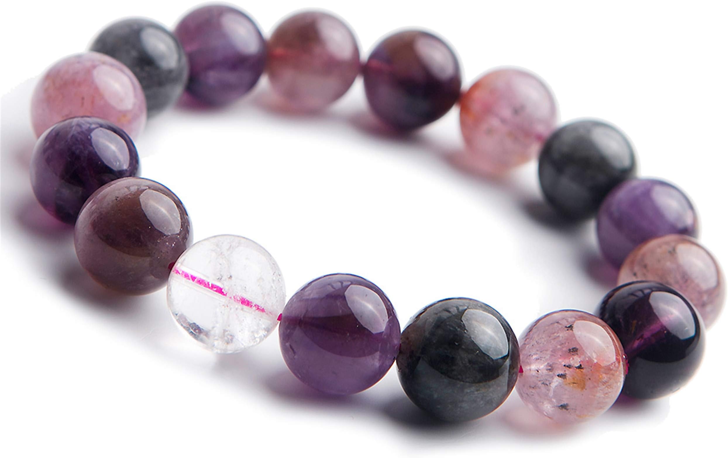 13mm Colorful Natural Auralite 23 Cacoxenite Stretch Crystal Round Beads Bracelet