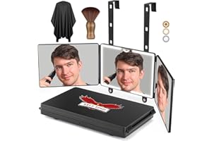 WARIVE SELF FIND 2.0 Large Size 3 Way Mirror for Self Hair Cutting with 3 Color Ring Light, Premium Self Haircut Mirror, Rechargeable 360° Barber Mirror with Height and Light Adjustable