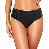 Talisea Women Full Coverage Bikini Bottoms - Mid Rise Bathing Suit Ruched Swim Bottom Swimsuit Swimwear