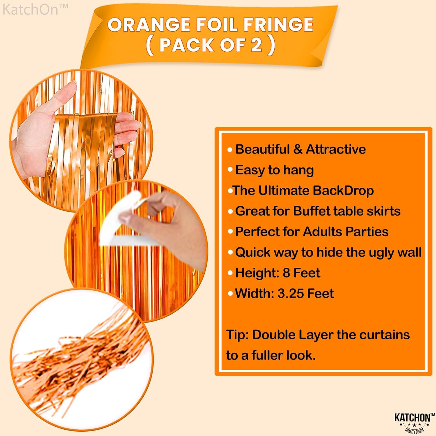 KatchOn, XtraLarge Orange Fringe Backdrop Curtain - 3.2x8 Feet, Pack of 2 | Orange Streamers for Basketball Party Decorations, Birthday Decorations, Basketball Decor | Halloween Decorations