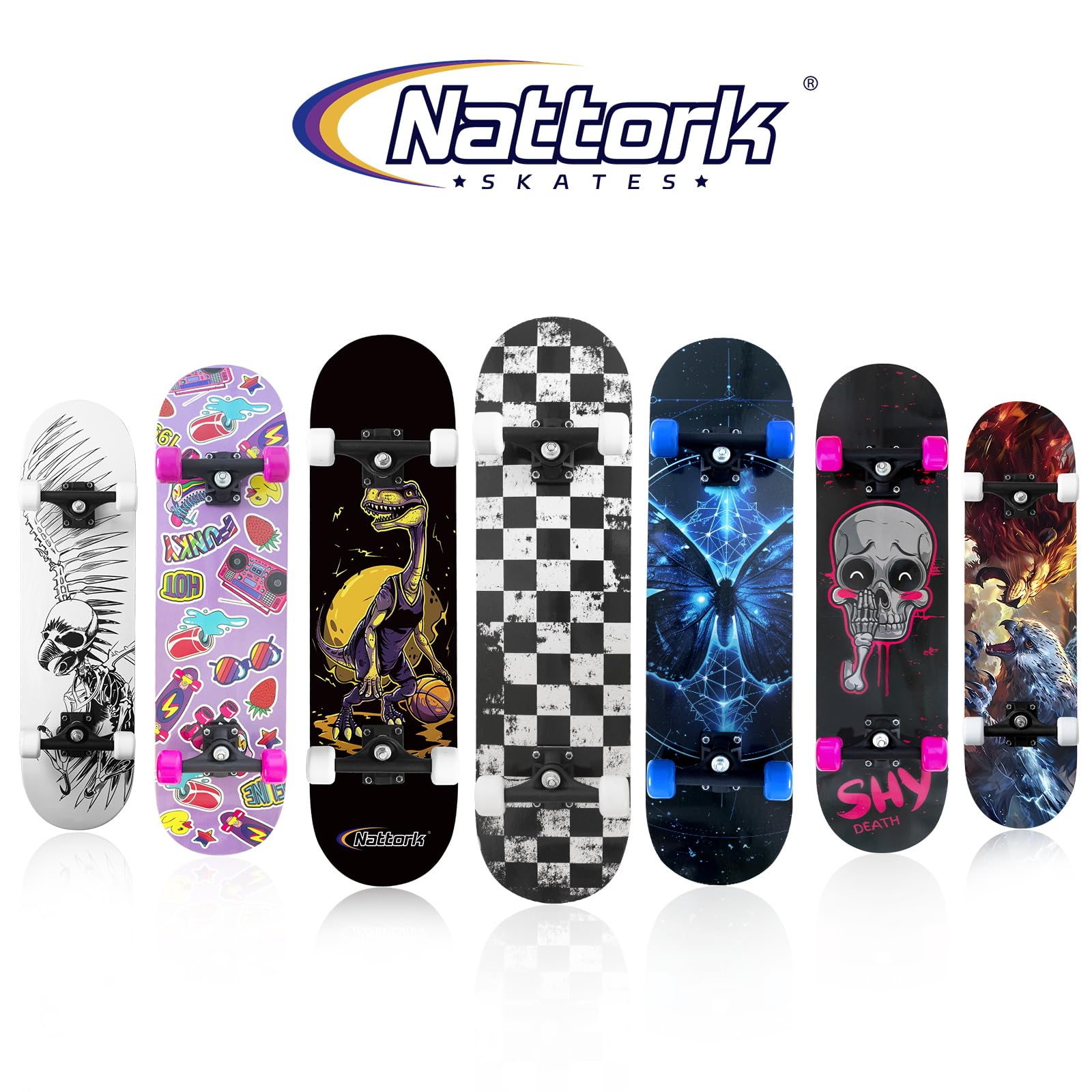 Nattork 31 Inch Complete Skateboard, Standard Skateboards for Beginners, Wood 9 Layer Canadian Maple Trick Skate Boards for Boys Girls Youth Teens Adults