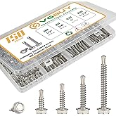 VGBUY 150Pcs Self Drilling Screws Assortment Kit, 410 Stainless Steel Self Tapping Sheet Metal TEK Screws, 8 1/2"" 3/4"" #10