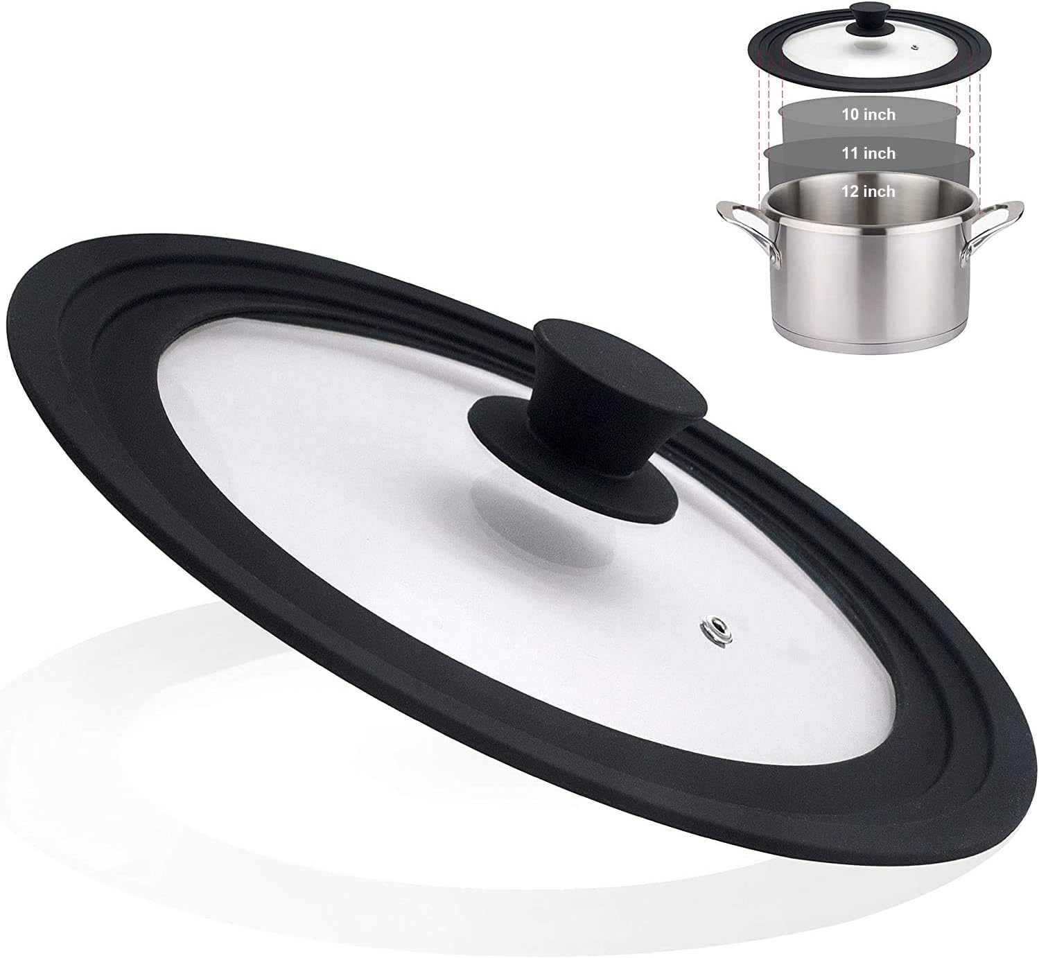 Universal Lid for Pots Pans and Skillets - Tempered Glass with Heat Resistant Silicone Rim and Fits 26cm, 28cm & 30cm Diameter Cookware