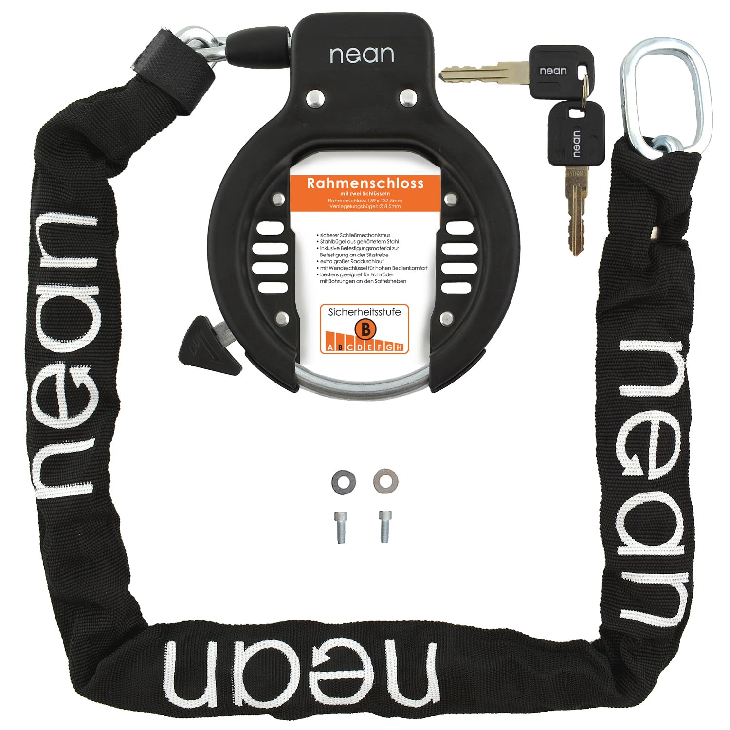 Nean Bicycle Frame Ring Lock, Chain Lock Include Insert Chain and Mounting Kit, Black, 5.5 x 900 mm