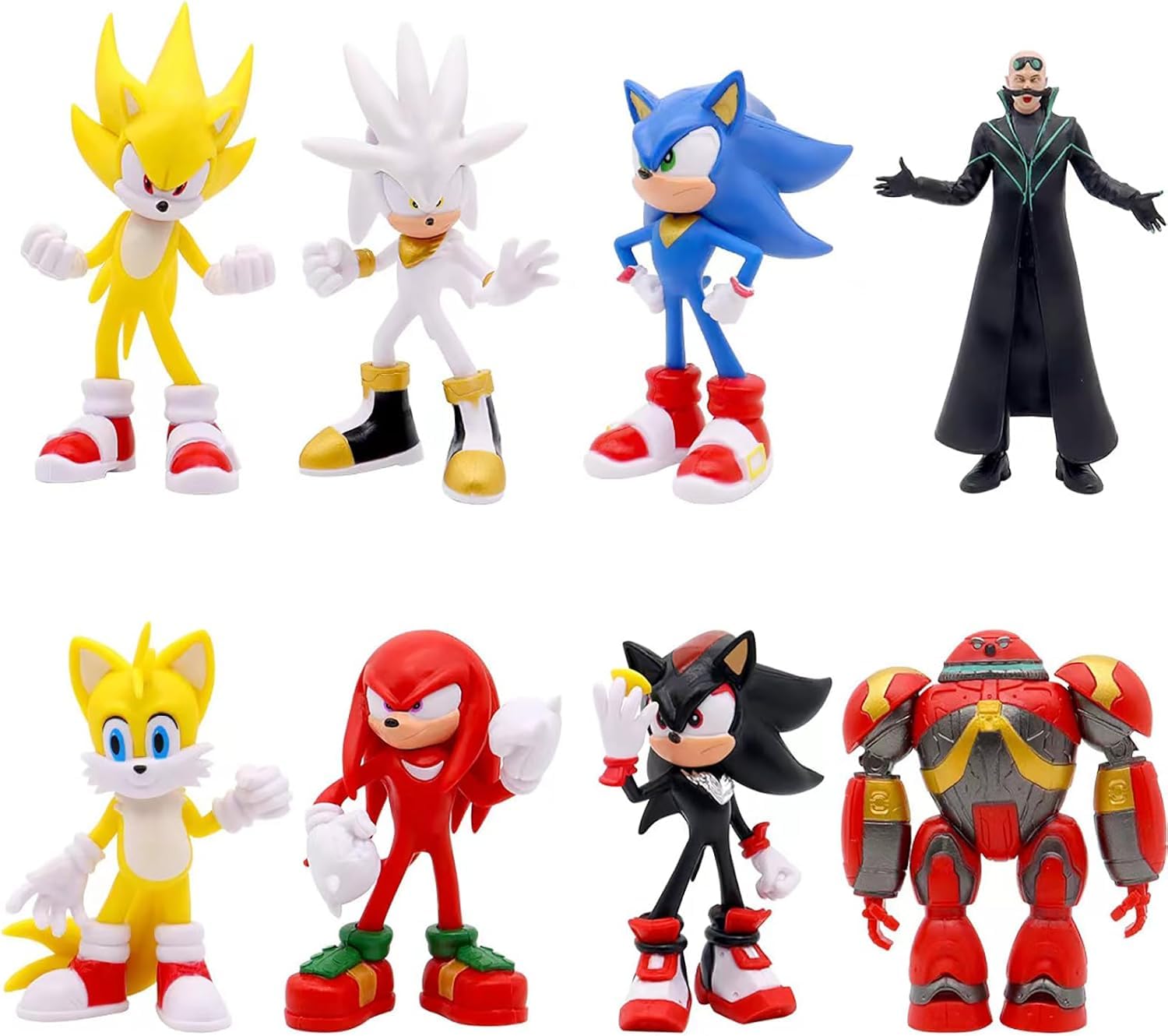 8 Pcs Super Speed Hedgehog Action Figures Set 5.7 Inch Video Game Character Toys for Boys Girls Birthday Cake Toppers Party Supplies Red Warrior Yellow Fox Cartoon Hero Collectible Model Playset Pack
