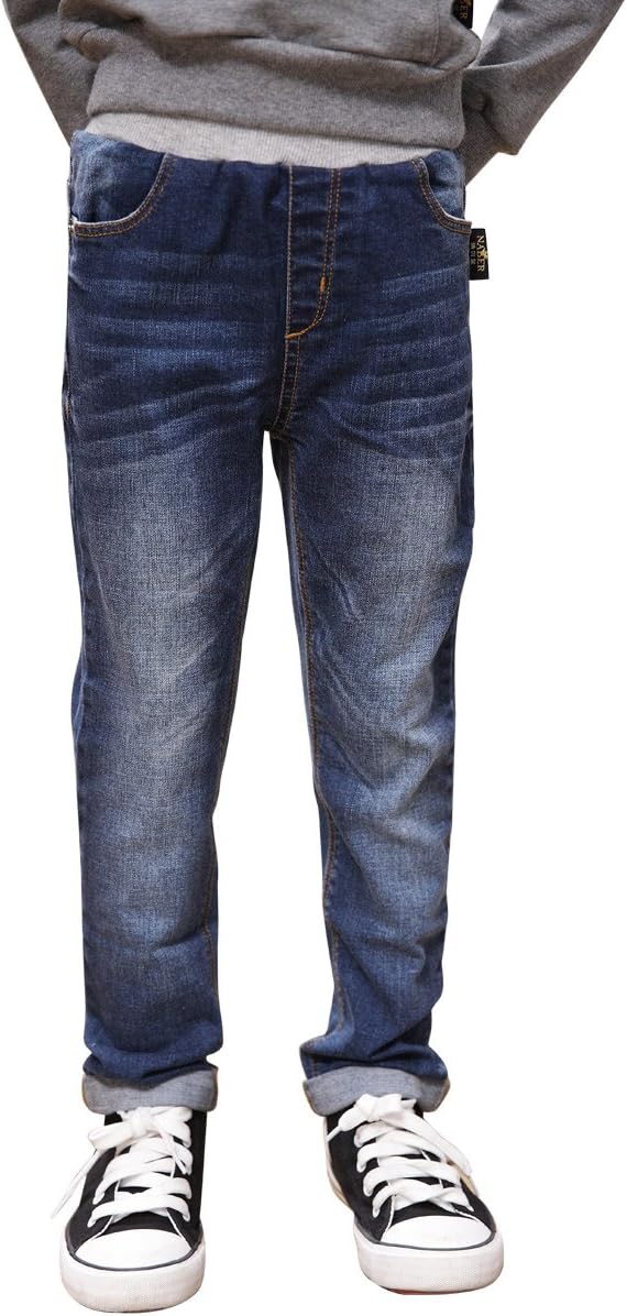 Kids Boys' Fashion Elastic Waist Denim Pants Slim Fit Jeans Age 4-14 Years