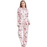 NAP BOUND 100% Cotton Pajamas for Women 2 Piece Christmas PJs Set Pink Lights L Long Sleeve with 3 Pockets Sleepwear (SDDQ,L)