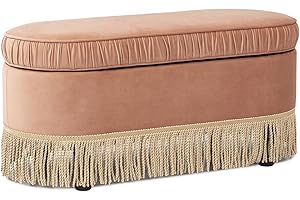 Jennifer Taylor Home Serena 38" Oval Storage Bench Ottoman, Peach Orange