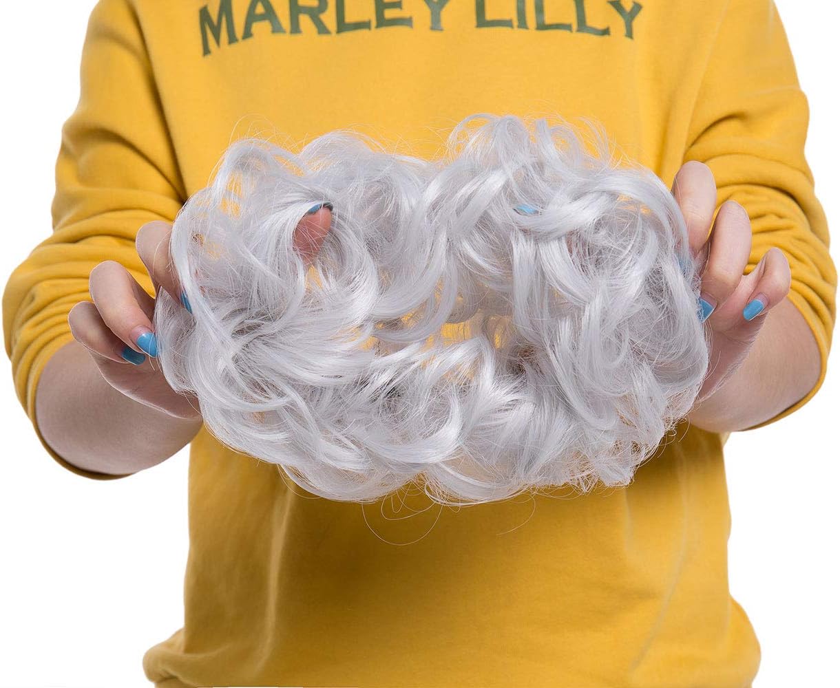Silver Gray Wavy Curly Messy Hair Bun Extensions - Scrunchy Scrunchie Hairpiece Donut Hair Chignons Wig - Image 5