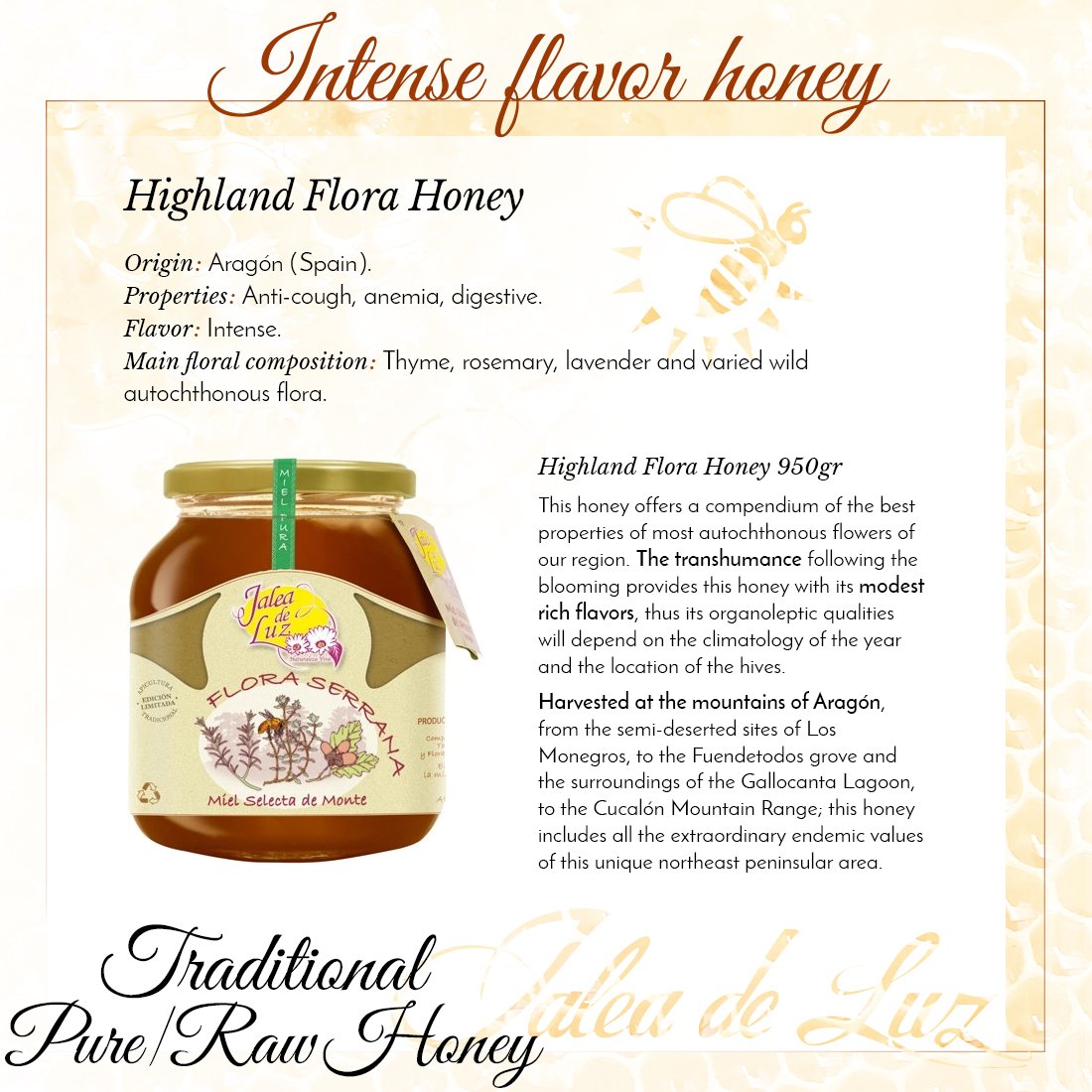 Jalea de Luz Miel Cruda Pura de Flora Serrana - 950 gr.: Amazon.es ...