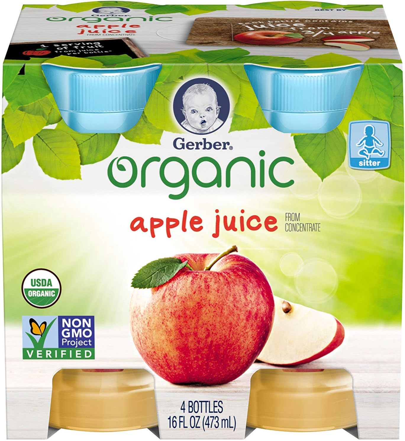 Gerber 100% Juice , 4-Ounce Bottles (Organic Apple, Pack - 6)