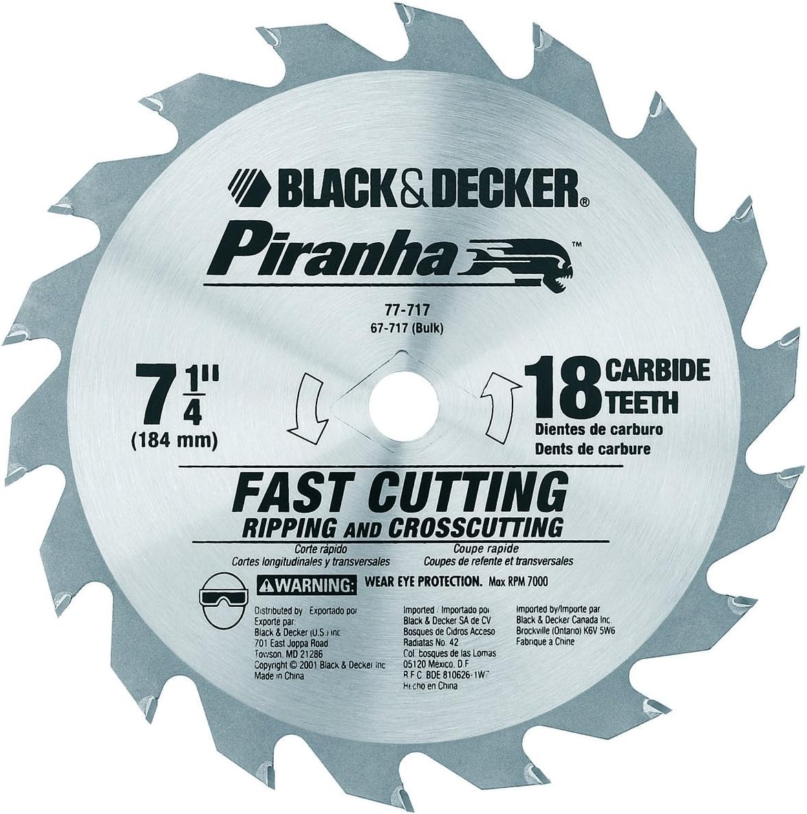 Black & Decker 67717 71/4" Piranha Saw Blade Circular Saw Blades
