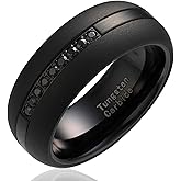 100S JEWELRY Black Tungsten Rings For Men Black CZ Cubic Zirconia Moissanite Inlay Wedding Promise Dome Band Size 6-16