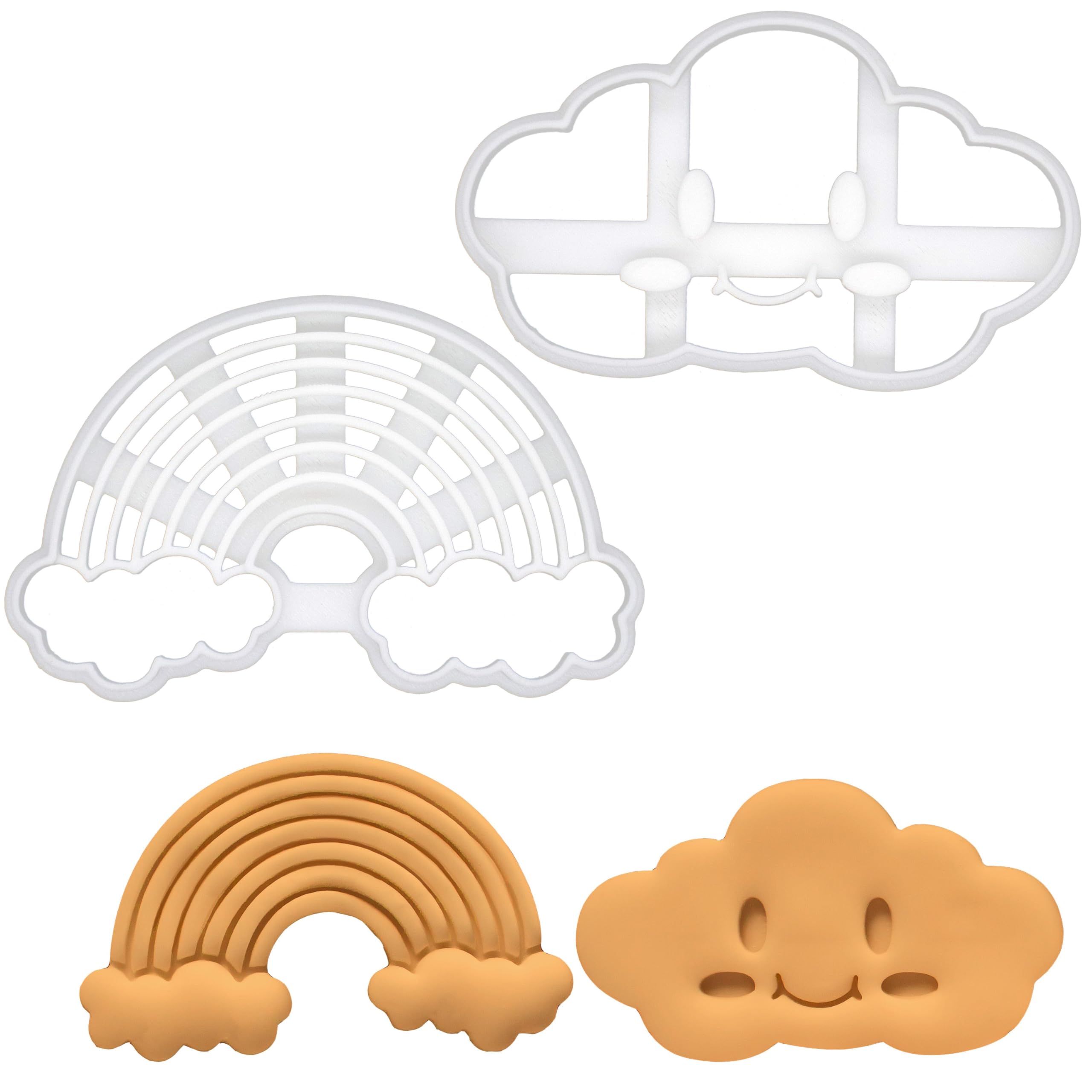 BAKERLOGY Set of 2 Rainbow Cookie Cutters (Designs: Smiling Cloud and Rainbow) - Detailed Biscuit Cutter Design for Baking and Crafts, Ideal on Fondant, Dough, Clay