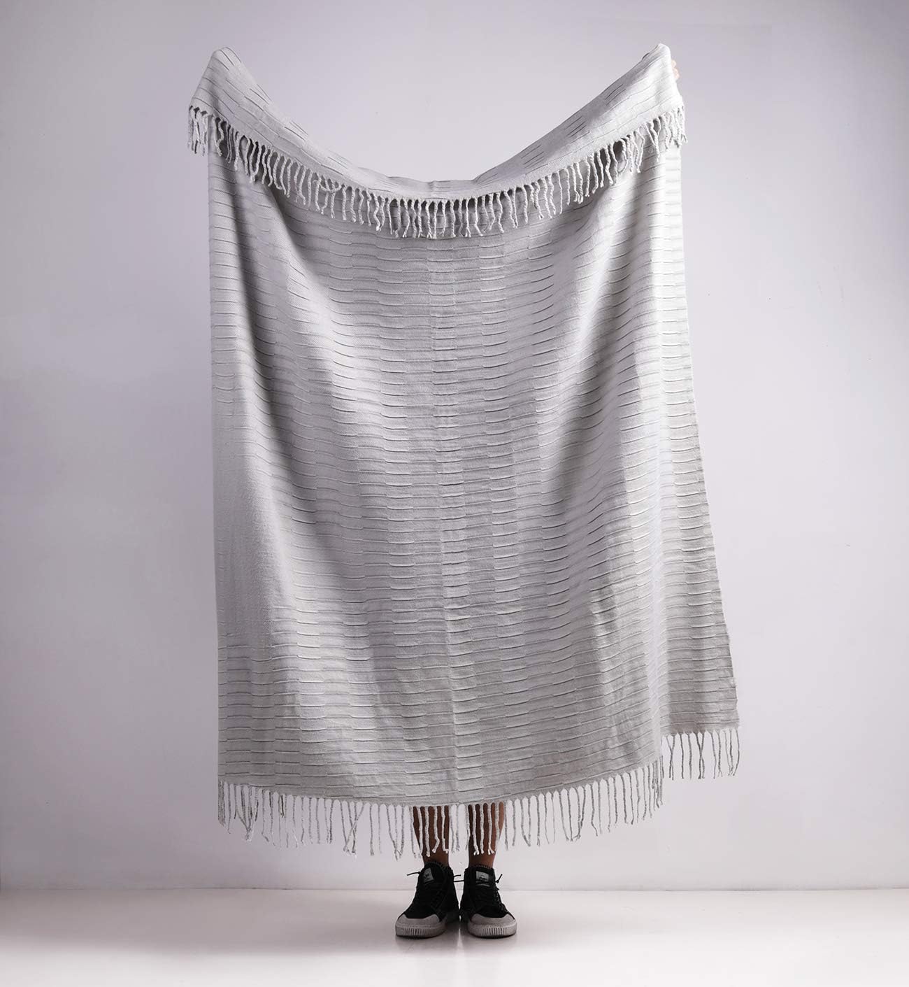 PHF Knit Throw Blanket for Travel Picnic Beach Soft Chunky Cozy Fringed Warm Acrylic Texture Decorative, 50” x 60” Grey: Home & Kitchen